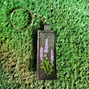 Handmade Earth Moon Crafts Faux Leathwr Keychain With Painted Lavender